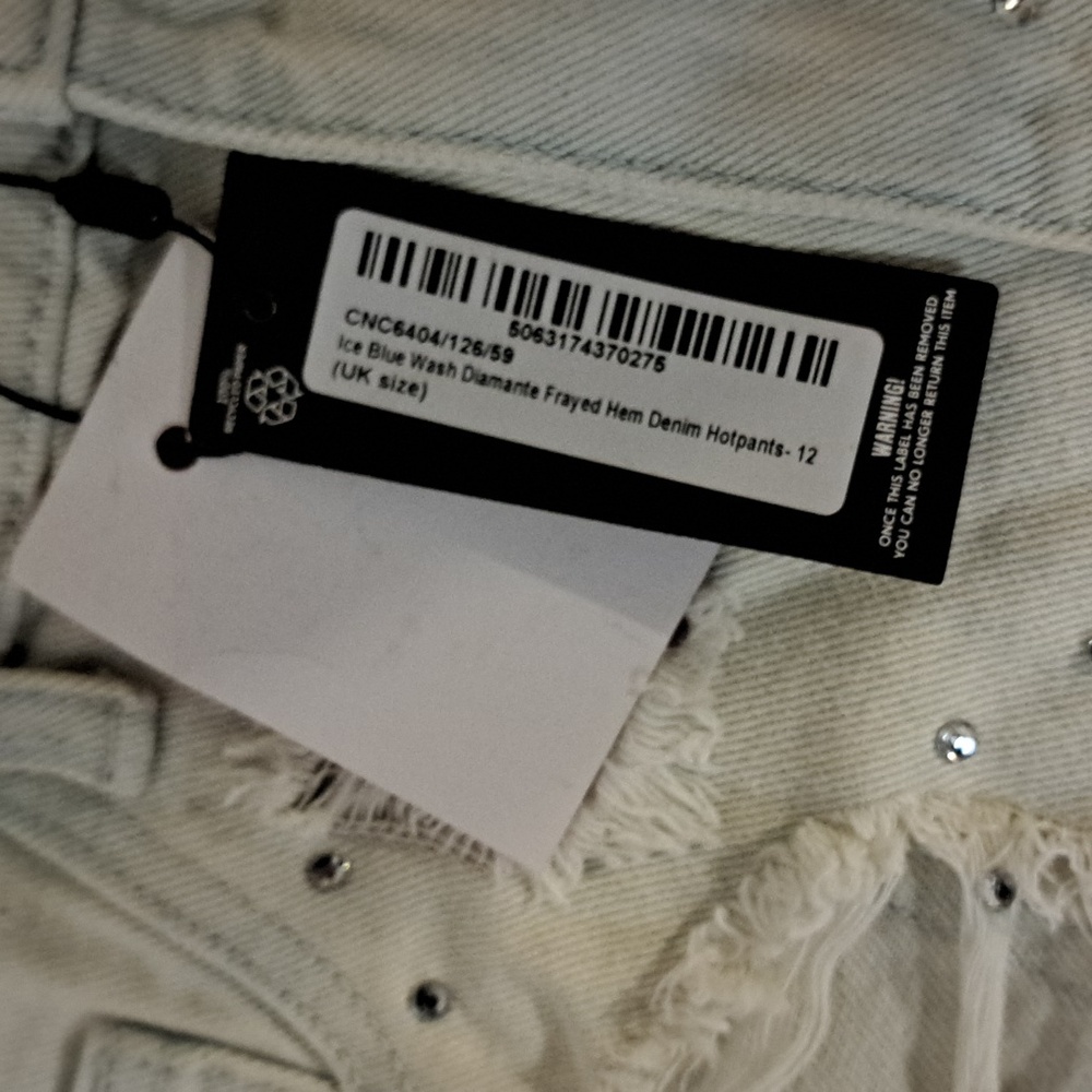 PrettyLittleThing Light Denim Rhinestone Shorts - Picture 2 of 5